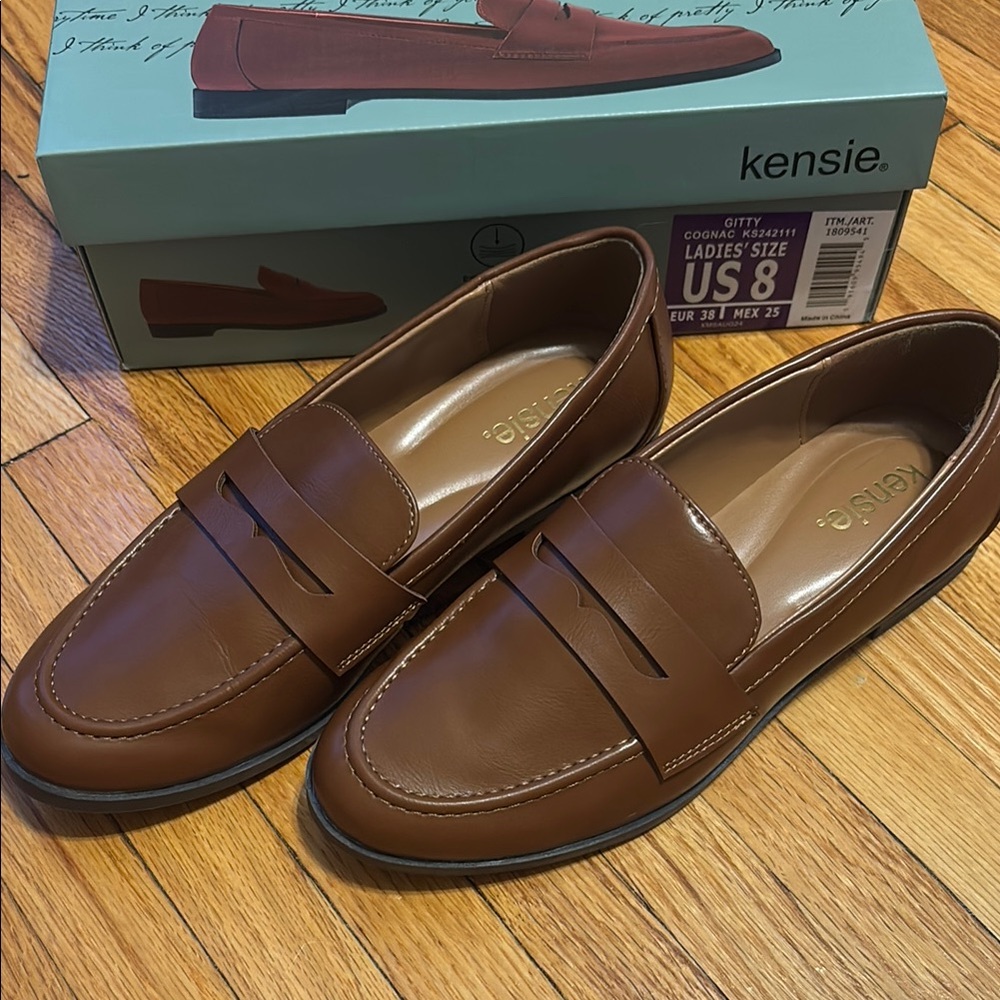 Kensie Brown Leather Penny Loafers